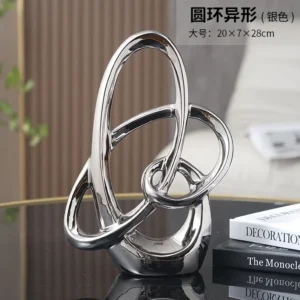 Escultura Decorativa em Resina - Ornamento em Forma de Anel para Decoração - prata grande