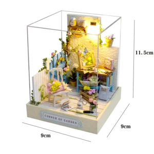 Casa de Bonecas de Madeira DIY - Kit de Montagem em Miniatura - QT-033 com capa