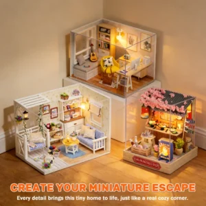 Mini Casa de Bonecas DIY - Kit de Montagem 3D em Madeira