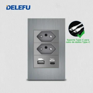 Painel de Alumínio Escovado Cinza para Tomada de Parede 10A 20A - 2Brasil AC 20W, Universal