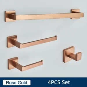 Conjunto de Acessórios para Banheiro em Aço Inoxidável - Preto e Dourado - Conjunto Dourado Rosa 4PCS