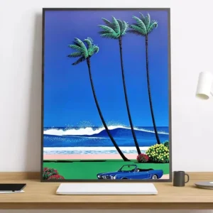 Pôster Vaporwave Japão Praia - Decoração Estética para Ambientes