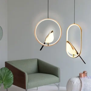 Luminária Pendente LED Rotativa para Quarto - Ouro e Prata
