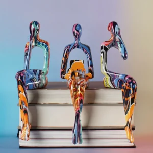 Conjunto de 3 Estatuetas Abstratas em Resina para Decoração