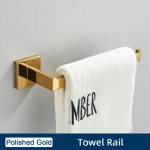 Conjunto de Acessórios para Banheiro em Aço Inoxidável - Preto e Dourado - Suporte de Toalha Dourada