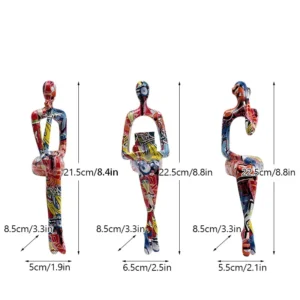 Conjunto de 3 Estatuetas Abstratas em Resina para Decoração