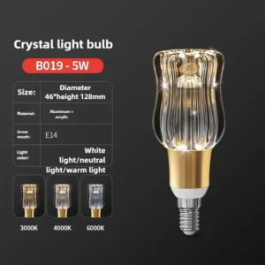 Lâmpada de Cristal LED E27/E14 - Brilho Quente e Frio para Casa