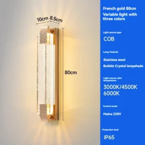 Luminária de Parede LED à Prova d'Água com Cristal - Ideal para Jardim e Varanda