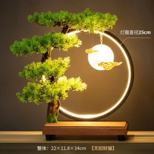 Lâmpada de Cerâmica Gato da Sorte - Decoração Moderna para Casa - Anel de Luz - Plug-in