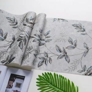 Papel de Parede Pastoral Luxuoso em PVC - Decoração Elegante - Azul Prata