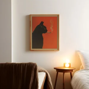 Cartaz Engraçado de Gato Preto Fumando - Decoração Retro para Casa