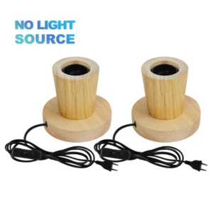 Candeeiro de Mesa Retro em Madeira - 2 Peças E27 para Decoração - 2 Peças Modelo E