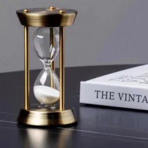 Ampulheta Decorativa de Metal com Contagem Regressiva para Sala - Areia Branca, 4 minutos