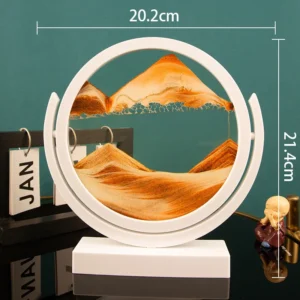 Ampulheta 3D de Vidro Dinâmica para Decoração e Presentes - Amarelo com Moldura Branca