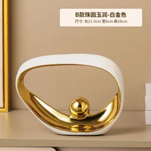 Estatueta Decorativa Geométrica Dourada em Cerâmica para Escritório - Dourado B