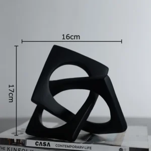 Estátua Abstrata Geométrica Dourada para Decoração de Mesa - Preto-P