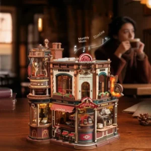 Quebra-cabeça 3D Coffee Factory com Luzes LED e Música - Presente Criativo