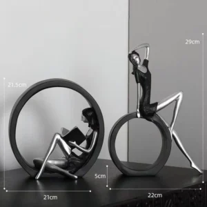 Estátua de Menina Yoga e Leitura em Resina para Decoração - PRETO