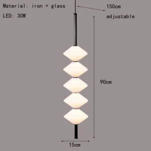 Luminária Pendente LED Moderna de Vidro Branco com Fio Dourado e Preto