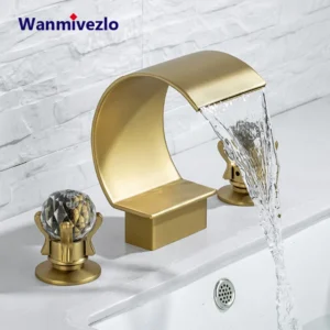 Torneira Dourada para Pia de Banheiro com Misturador de Água Quente e Fria