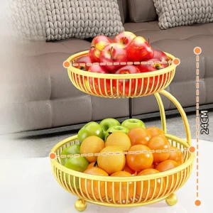 Cesto de Frutas Multicamadas em Ferro - Organizador de Mesa Elegante - Dourado Luxuoso - Pequeno de Dois Níveis - Travessa de Frutas em Camadas