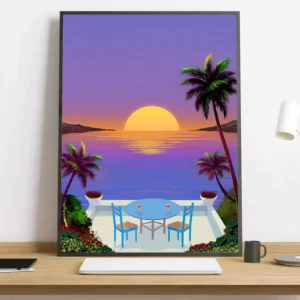Pôster Vaporwave Japão Praia - Decoração Estética para Ambientes