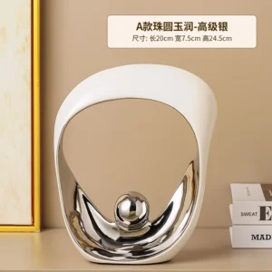 Estatueta Decorativa Geométrica Dourada em Cerâmica para Escritório - Prateado A