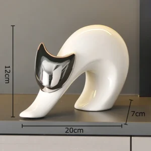 Estátua de Gato em Cerâmica para Decoração Moderna de Mesa - Prata-G