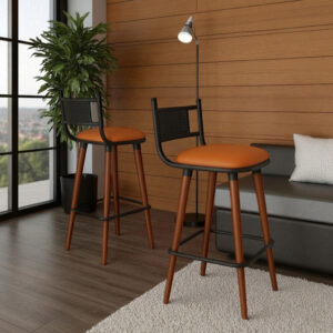 KIT 2 Banquetas Estofadas Alta Com Pés De Madeira Lily Cor Terracota/Preto