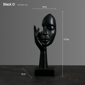 Resina Estátua Abstrata Desktop Enfeites Figurinhas Escultura Character Rosto Nordic Light Luxo Arte Artesanato Decor - preto D
