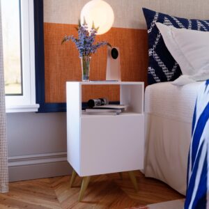 Mesa de Cabeceira Com Porta Nicho Quarto Casal Decoração Retro Rapallo