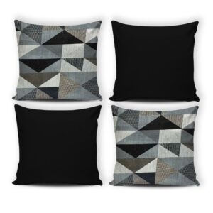 KIT c4 ALMOFADAS COM ENCHIMENTO PARA SALA QUARTO OU SOFÁ 45X45cm - GEO CINZAc|PRETO