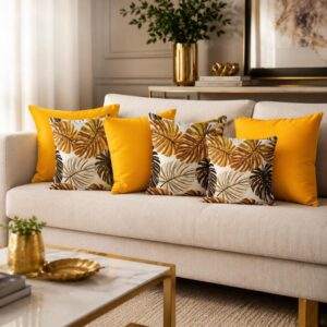 KIT 6 ALMOFADAS LUXO cENCHIMENTO p QUARTO SALA SOFÁ DECORAÇÃO PRONTA - COSTELA14cMOSTARDA