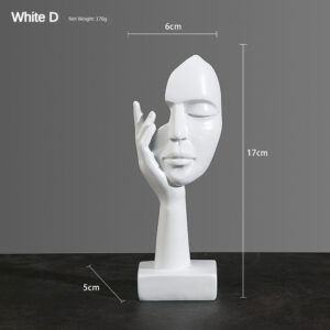 Resina Estátua Abstrata Desktop Enfeites Figurinhas Escultura Character Rosto Nordic Light Luxo Arte Artesanato Decor - branco D