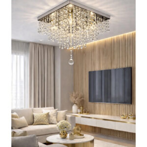 Lustre De Cristal Acrilico 30x30 Inox Espelhado Sala De Jantar/ Estar/ Quarto Vai Montado