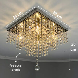 Lustre De Cristal Acrilico 30x30 Inox Espelhado Sala De Jantar/ Estar/ Quarto Vai Montado