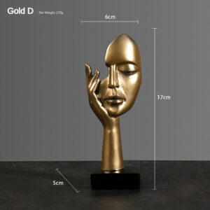 Resina Estátua Abstrata Desktop Enfeites Figurinhas Escultura Character Rosto Nordic Light Luxo Arte Artesanato Decor - ouro D