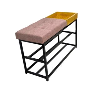 Sapateira Banco Banquinho Estofado Para Casa 80cm Aparador Luxo - Estrutura Preta/Assento Rosa