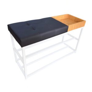 Sapateira Banco Banquinho Estofado Para Casa 80cm Aparador Luxo - Estrutura Branca/Assento Preto