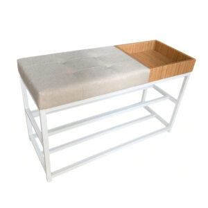 Sapateira Banco Banquinho Estofado Para Casa 80cm Aparador Luxo - Estrutura Branca/Assento Linho