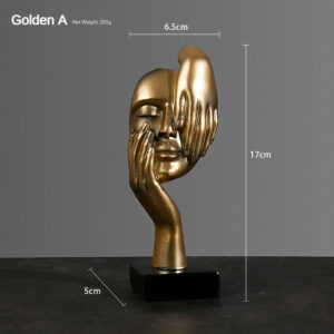 Resina Estátua Abstrata Desktop Enfeites Figurinhas Escultura Character Rosto Nordic Light Luxo Arte Artesanato Decor - Ouro A