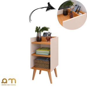 Mesa de Cabeceira Nicho Organizador prateleira, pés retrô e Porta-Celular Max - MAX OFF/CINA