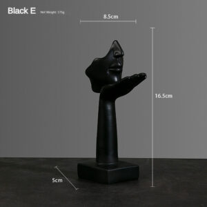 Resina Estátua Abstrata Desktop Enfeites Figurinhas Escultura Character Rosto Nordic Light Luxo Arte Artesanato Decor - preto E