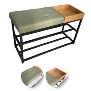 Sapateira Banco Banquinho Estofado Para Casa 80cm Aparador Luxo - Estrutura Preta/Assento Verde