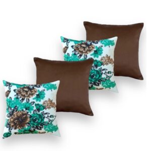 KIT c4 ALMOFADAS COM ENCHIMENTO PARA SALA QUARTO OU SOFÁ 45X45cm - FLORAL VERDEcTABACO