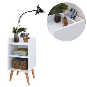 Mesa de Cabeceira Nicho Organizador prateleira, pés retrô e Porta-Celular Max - MAX BRANCO