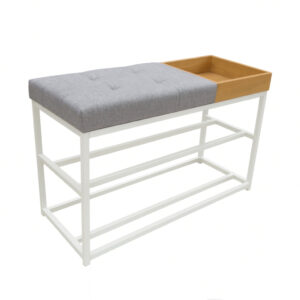Sapateira Banco Banquinho Estofado Para Casa 80cm Aparador Luxo - Estrutura Branca/Assento Cinza