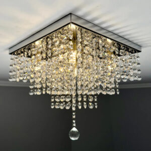 Lustre De Cristal Acrilico 30x30 Inox Espelhado Sala De Jantar/ Estar/ Quarto Vai Montado