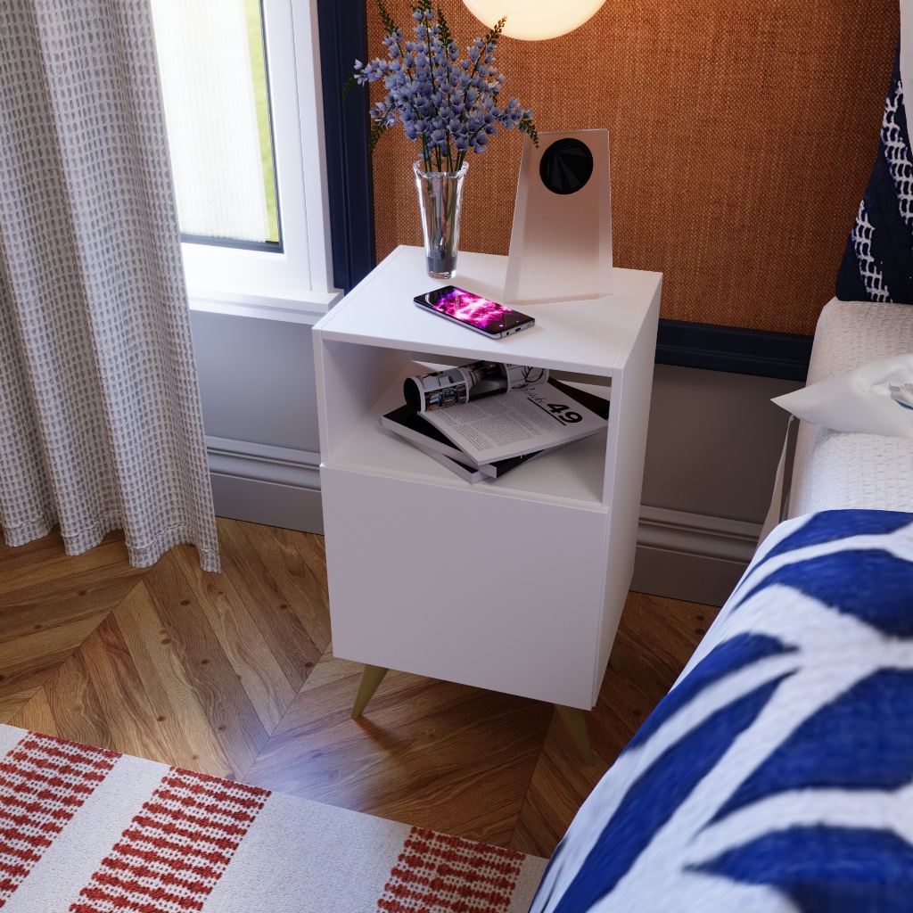Mesa de Cabeceira Com Porta Nicho Quarto Casal Decoração Retro Rapallo