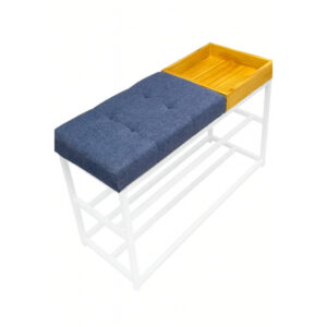 Sapateira Banco Banquinho Estofado Para Casa 80cm Aparador Luxo - Estrutura Branca/Assento Azul